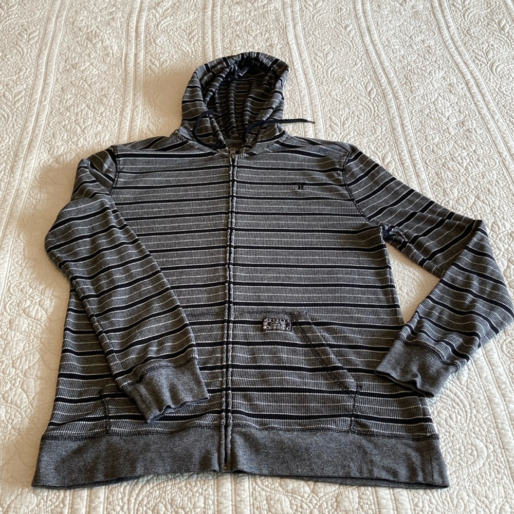 Hurley Black Grey Full Zip Hooded Sweater Size Large